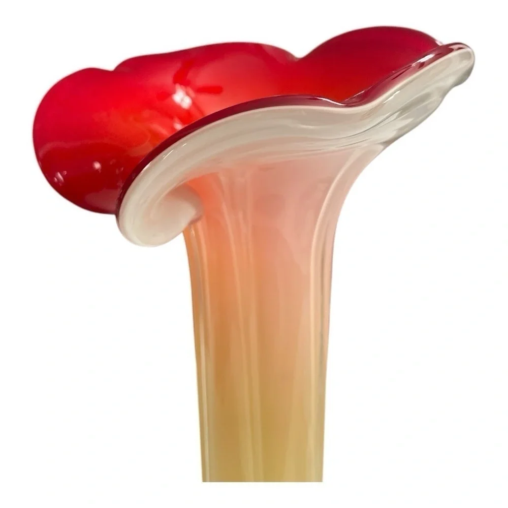 Vintage 1990s Postmodern Multicolor Ombre Calla Lily Art Glass Vase 15.5